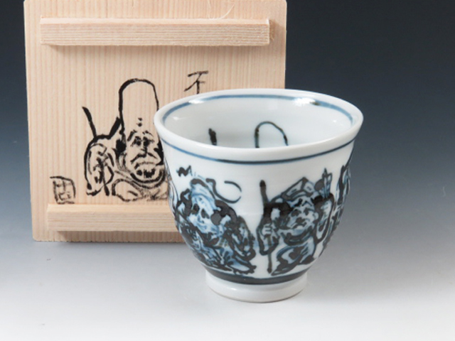 Kutani-Yaki (Ishikawa) Kutanikosei-Gama Japanese sake cup (guinomi) 3KUT0041