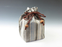 photo Japanese sake cup carrying pouch ("Aizu" cotton / White Stripes)
