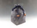 photo Japanese sake cup carrying pouch ("Kawagoetozan" fine red & blue stripes)