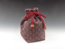 photo Japanese sake cup carrying pouch ("Mikawa" cotton Checked pattern in madder red)
