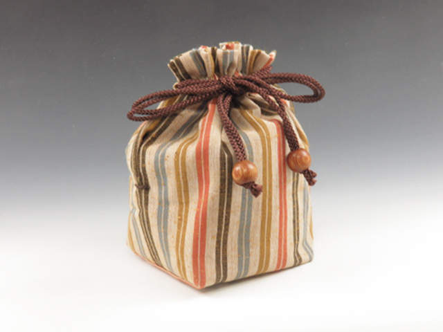 Japanese sake cup carrying pouch ("Chichibu" cotton with five color strips patern)