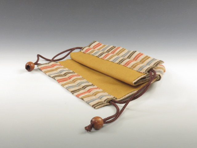 Japanese sake cup carrying pouch ("Chichibu" cotton with five color strips patern)