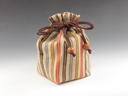 photo Japanese sake cup carrying pouch ("Chichibu" cotton with five color strips patern)