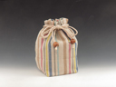 photo Japanese sake cup carrying pouch ("Aizu" cotton / light seven-colors strips)