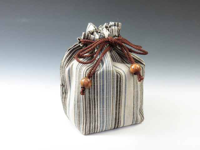 Sake cup  pouch (Aizu cotton / White Stripes)