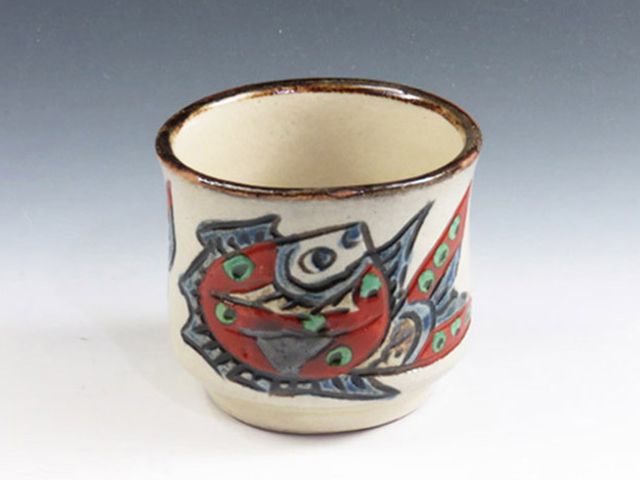 Tsuboya-Yaki (Okinawa) Ken Togei pottery Sake cup 8TUB0069