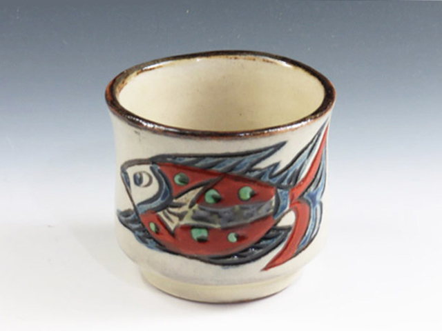 Tsuboya-Yaki (Okinawa) Ken Togei pottery Sake cup 8TUB0069