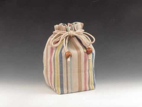 Sake cup pouch (Aize cotton / light seven-colors strips)