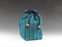 photo Japanese sake cup carrying pouch ( "Aizu" Cotton / Green strips)