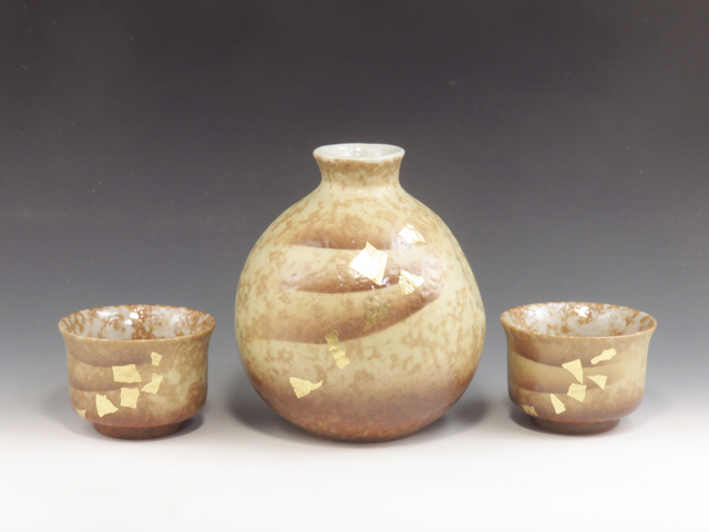 Kutani-Yaki (Ishikawa) Suiko-Gama Pottery Sake-ware set 3KUT0066