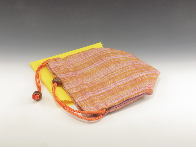 Japanese sake cup carrying pouch ('Aizu' cotton / Citrus)