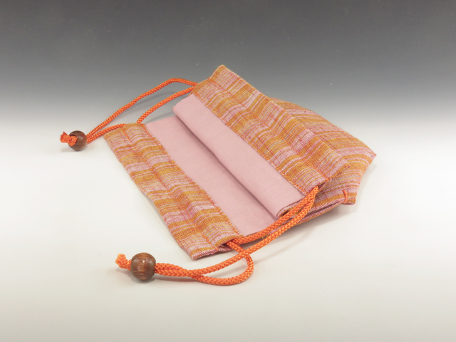 Japanese sake cup carrying pouch ('Aizu' cotton / Citrus)