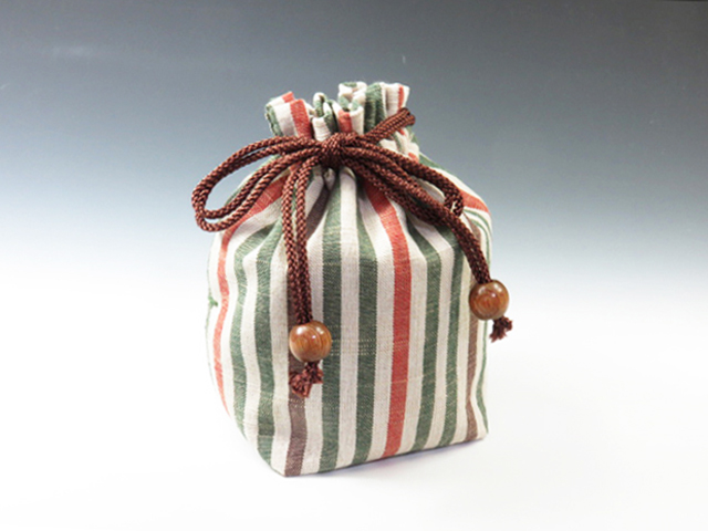 Japanese sake cup carrying pouch ('Aizu' cotton / Four colors' strips)