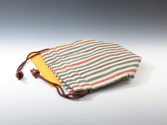Japanese sake cup carrying pouch ('Aizu' cotton / Four colors' strips)