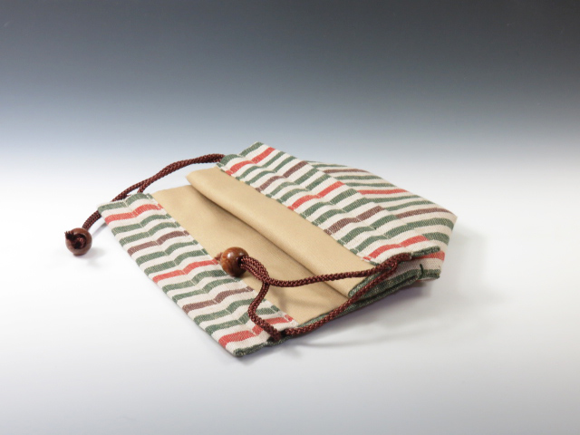 Japanese sake cup carrying pouch ('Aizu' cotton / Four colors' strips)