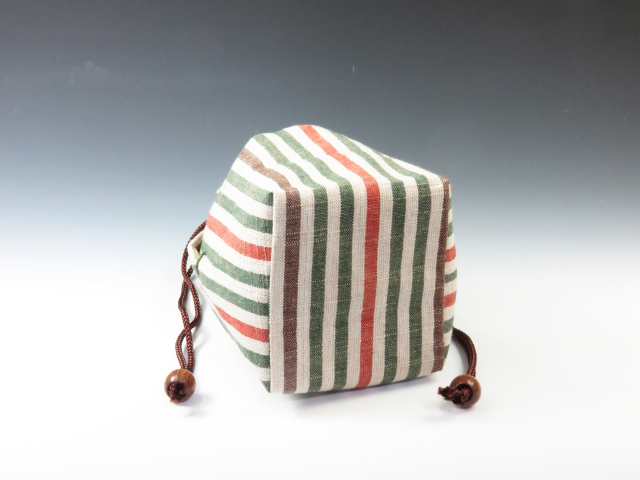 Japanese sake cup carrying pouch ('Aizu' cotton / Four colors' strips)